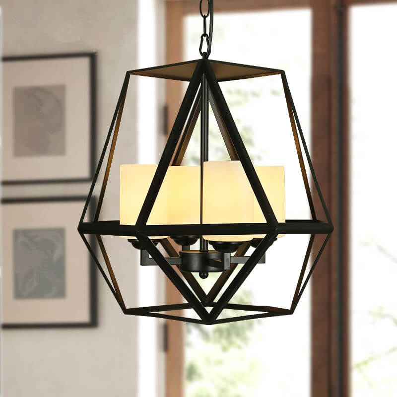 Araña de luces retro de metal con 4 luces enjauladas y velas falsas 