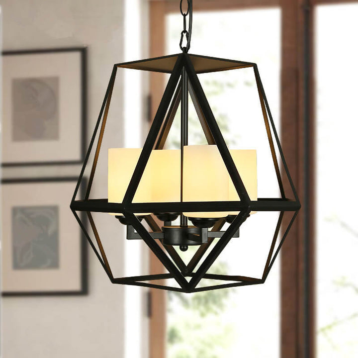 Araña de luces retro de metal con 4 luces enjauladas y velas falsas 
