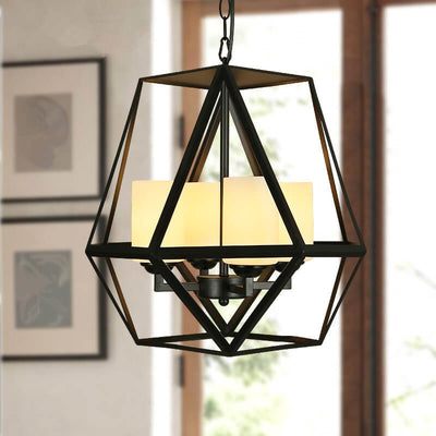 Retro Metal 4-Light Caged Faux Candles Chandelier