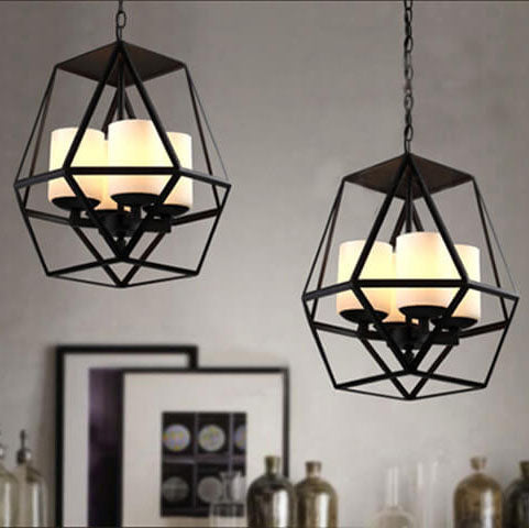 Araña de luces retro de metal con 4 luces enjauladas y velas falsas 