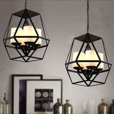 Retro Metal 4-Light Caged Faux Candles Chandelier