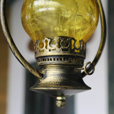 Vintage Kerosene Cracked Glass Shade 1-Light Pendant Light
