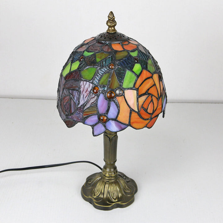 Tiffany Decorative Flower Umbrella Rose Alloy Stained Glass 1-Light Table Lamp