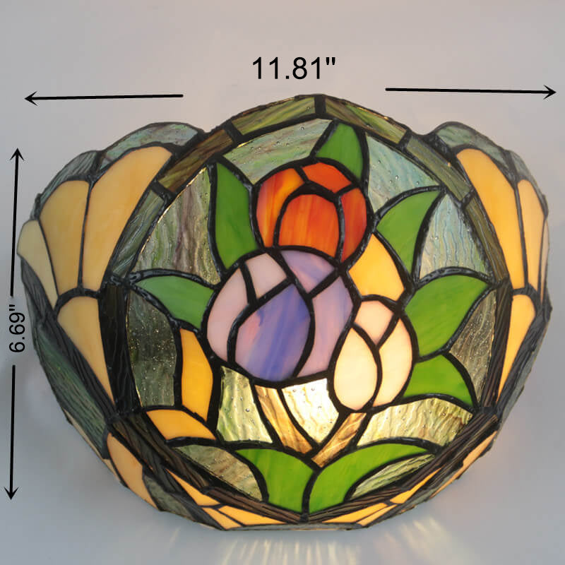 Vintage Tiffany Flower Stained Glass Bowl 1-Light Wall Sconce Lamp