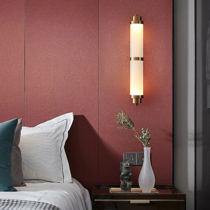Modern Luxury Cylindrical Glass Stainless Steel Rose Gold LED Wall Sconce Lamp for Living Room Bedroom