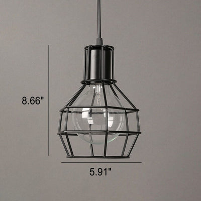 Lámpara Colgante de Jaula Redonda de Hierro Creativo Industrial de 1 Luz 