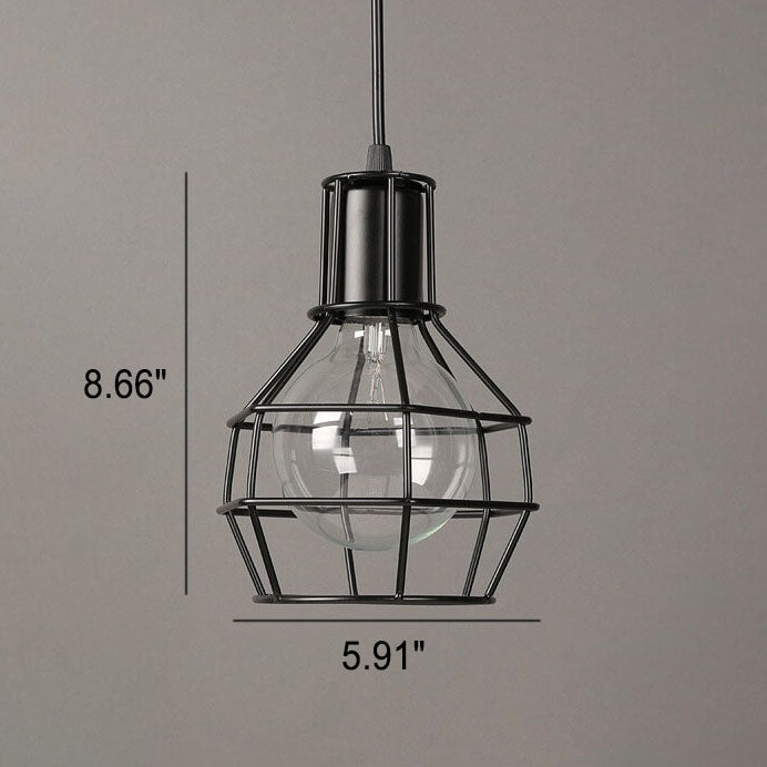 Lámpara Colgante de Jaula Redonda de Hierro Creativo Industrial de 1 Luz 