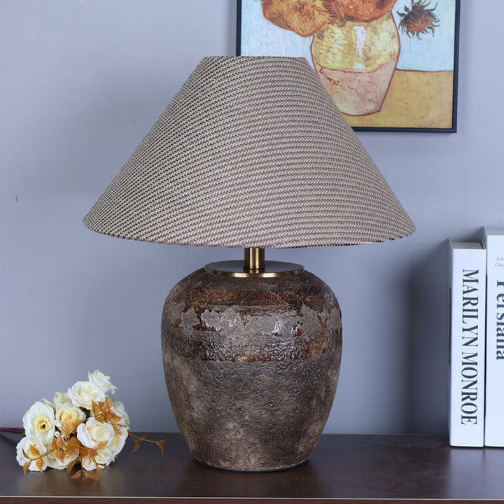 Chinesische Retro-Vase Basis Keramik Leinen 1-Licht Tischlampe 