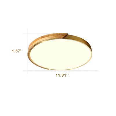 Modern Circle Wooden 1-Light LED Semi-Flush Mount Lighting