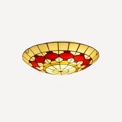 European Tiffany Stained Glass Round 2/3 Light Flush Mount Ceiling Light