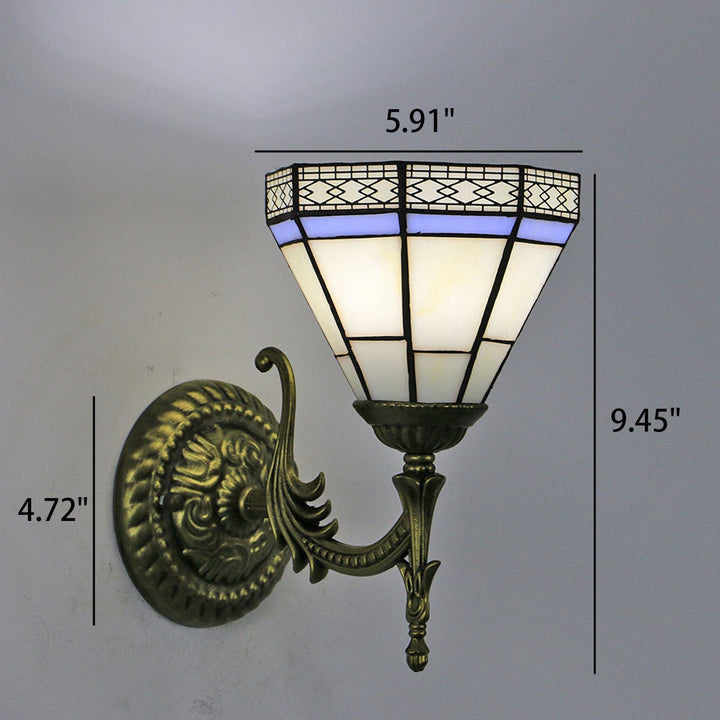 Lámpara de aplique de pared de 1 luz de vidrio teñido cuadrado Tiffany europeo 