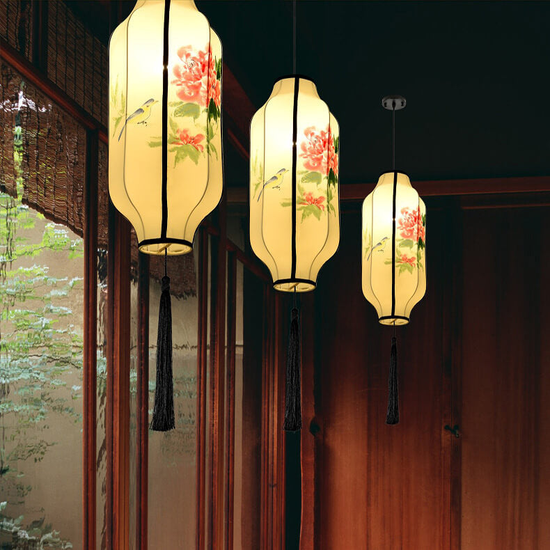 Lanterne ovale antique orientale faite à la main en tissu 1 lumière suspendue 