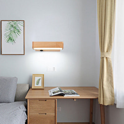 Simple Log Wooden Rectangular Rotatable LED Wall Sconce Lamp