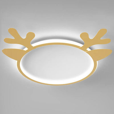 Nordic Creative Deer Head Round Kids LED Flush Mount Ceiling Light