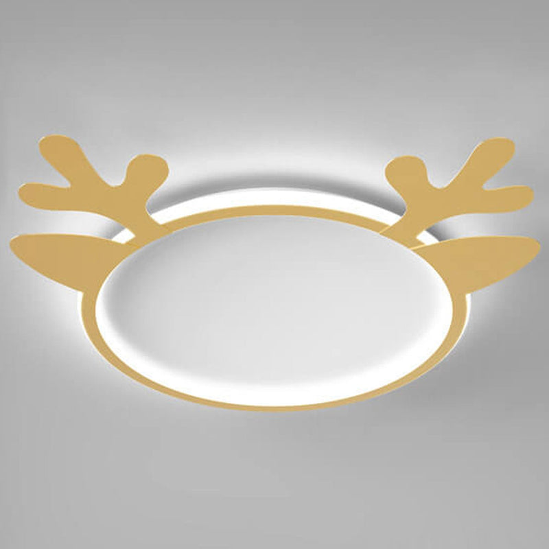 Nordic Creative Deer Head Round Kids LED Flush Mount Ceiling Light