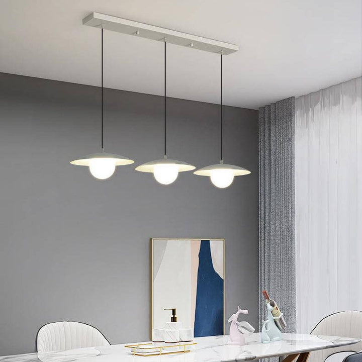 Candelabro de isla de 3 luces de hierro y vidrio blanco puro minimalista moderno 