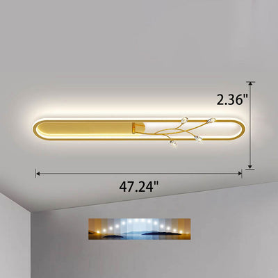 Creative Long Oval Crystal Small Flower Decoration Design LED Flush Mount Light
