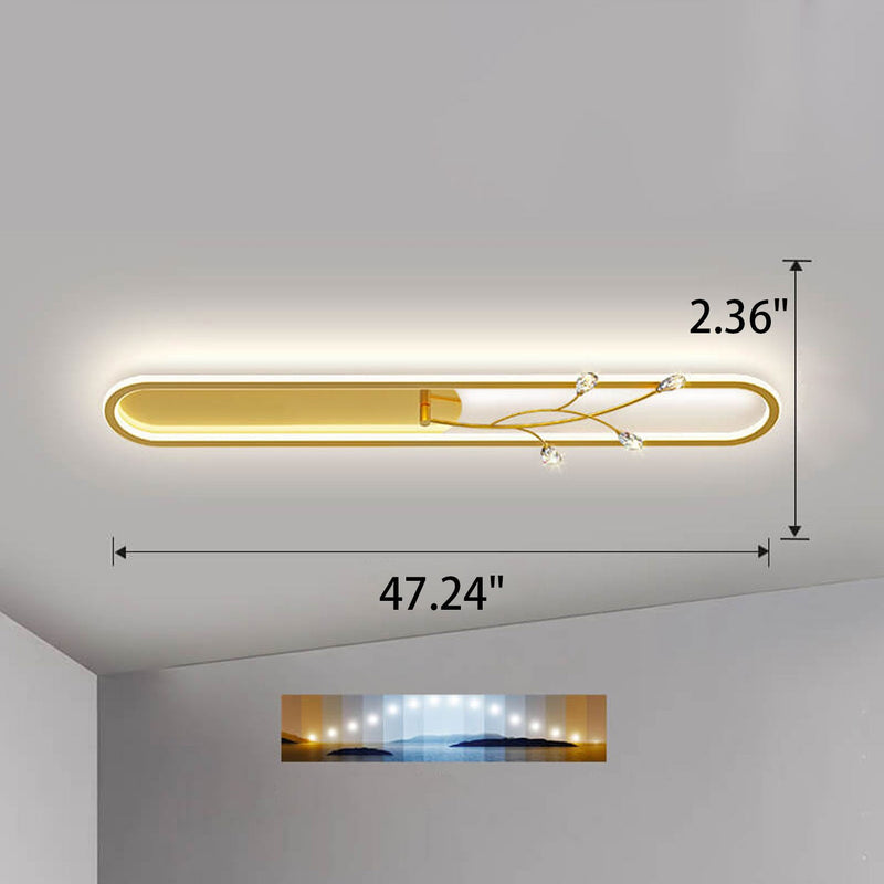 Creative Long Oval Crystal Small Flower Decoration Design LED Flush Mount Light