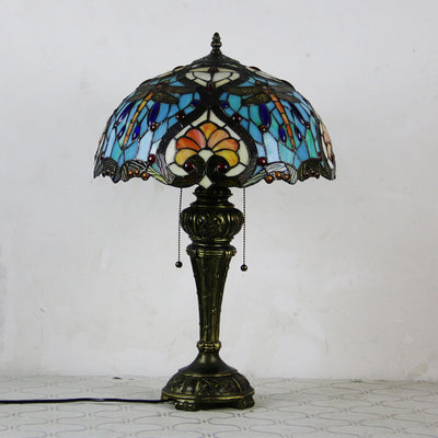 European Vintage Tiffany Dragonfly Peacock Glass Resin 1-Light Table Lamp