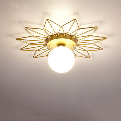 Nordic Light Luxury Sunflower Windmill Hardware Glass 1-Light Semi-Flush Mount Light