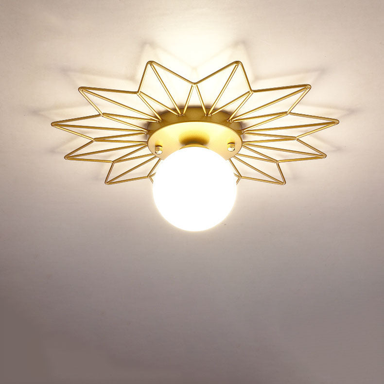 Nordic Light Luxury Sunflower Windmill Hardware Glass 1-Light Semi-Flush Mount Light