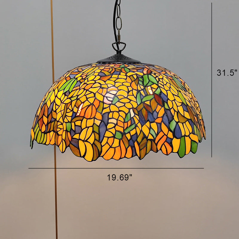 European Style Tiffany Dome Stained Glass Dragonfly Flower 2-Light Chandelier