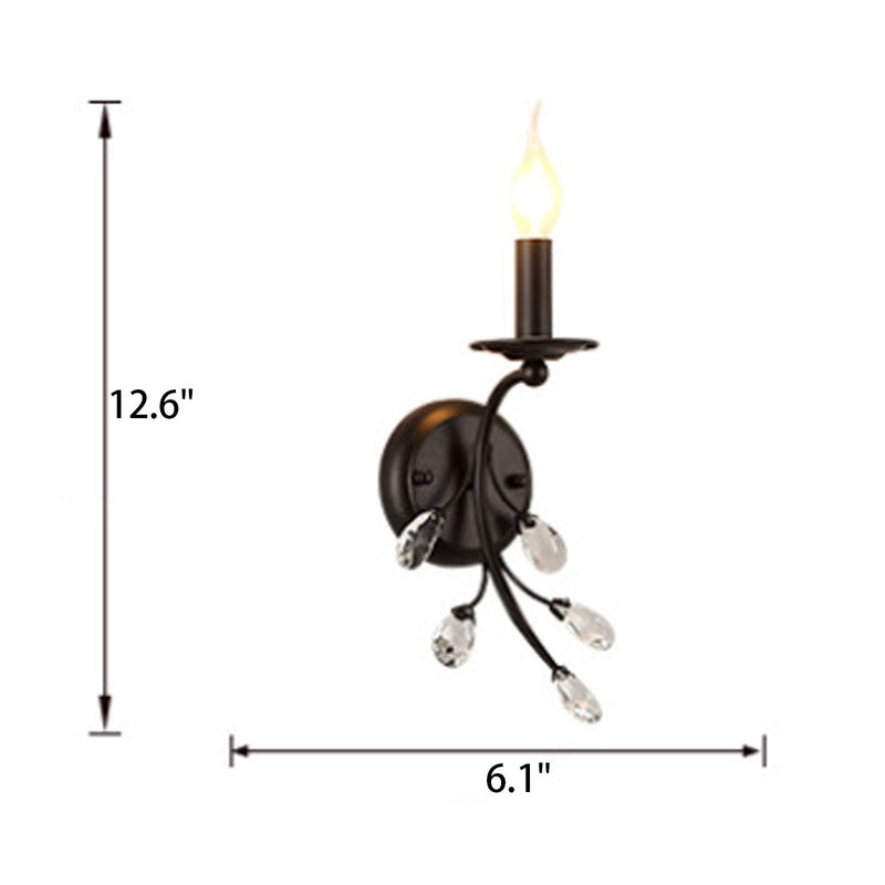 Europäische rustikale Vintage-Schmiedeeisen-Kristall-Wandleuchte mit 1 Licht 