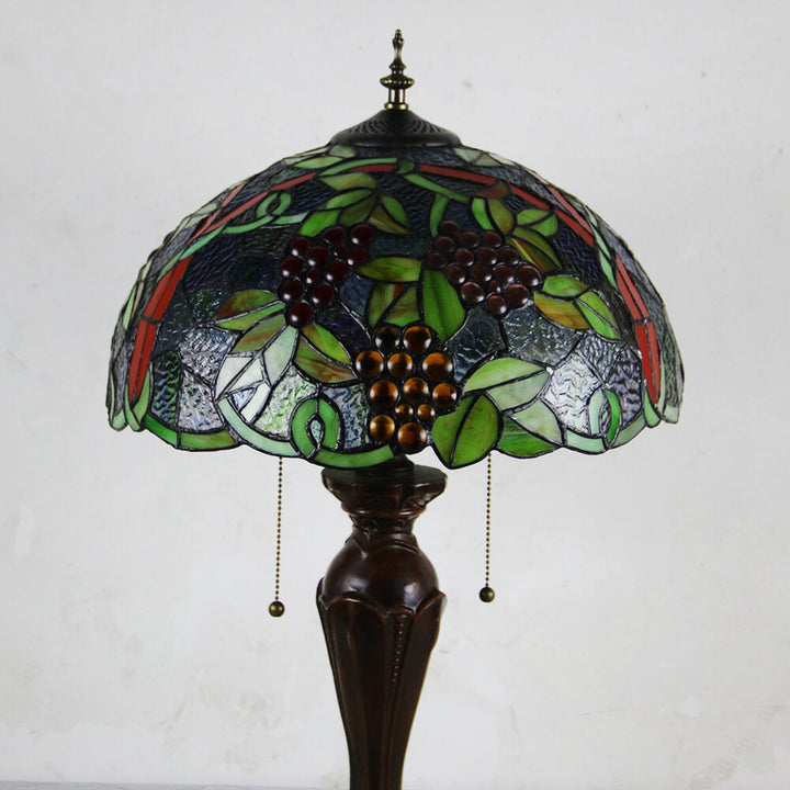 Lampe de table Tiffany avec fleur rétro européenne en verre teinté à 1 lumière avec cordon de tirage 
