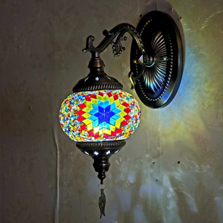 European Vintage Exotic Cracked Glass 1-Light Wall Sconce Lamp