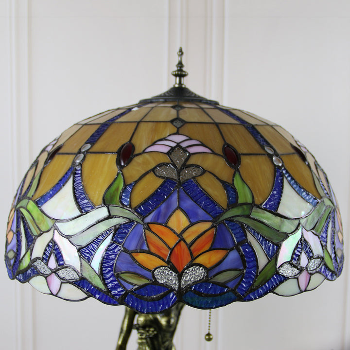 Lampe de table à 2 lumières avec base en résine et beauté en verre teinté Tiffany vintage 