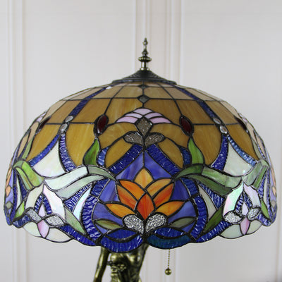 Vintage Tiffany Stained Glass Beauty Resin Base 2-Light Table Lamp