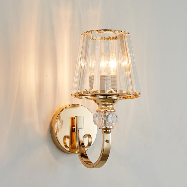 Moderne minimalistische runde trapezförmige Hardware Kristall 1-Licht Wandleuchte Lampe für Schlafzimmer 