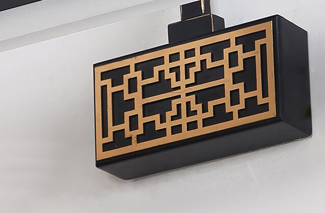 Retro Chinese Iron Bar Rotating LED Mirror Front Wall Sconce Lamp