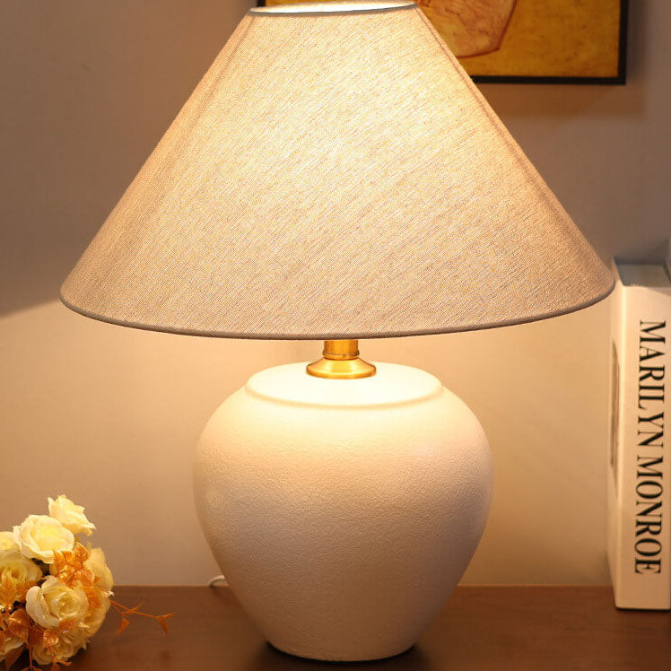 Chinese Retro Vase Base Ceramic Linen 1-Light Table Lamp