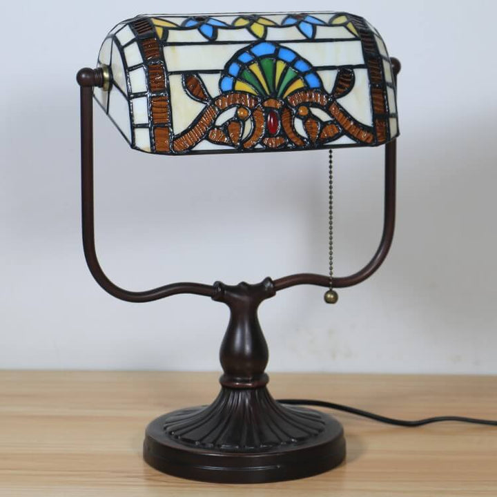 Traditional Tiffany Floral Butterfly Stained Glass 1-Light Bank Zipper Table Lamp for Bedroom