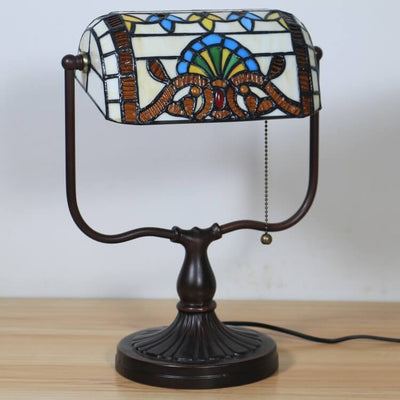 Tiffany Floral Butterfly Stained Glass 1-Light Bank Zipper Table Lamp