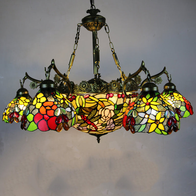 European Tiffany Vintage 9-Light Island Light Chandelier