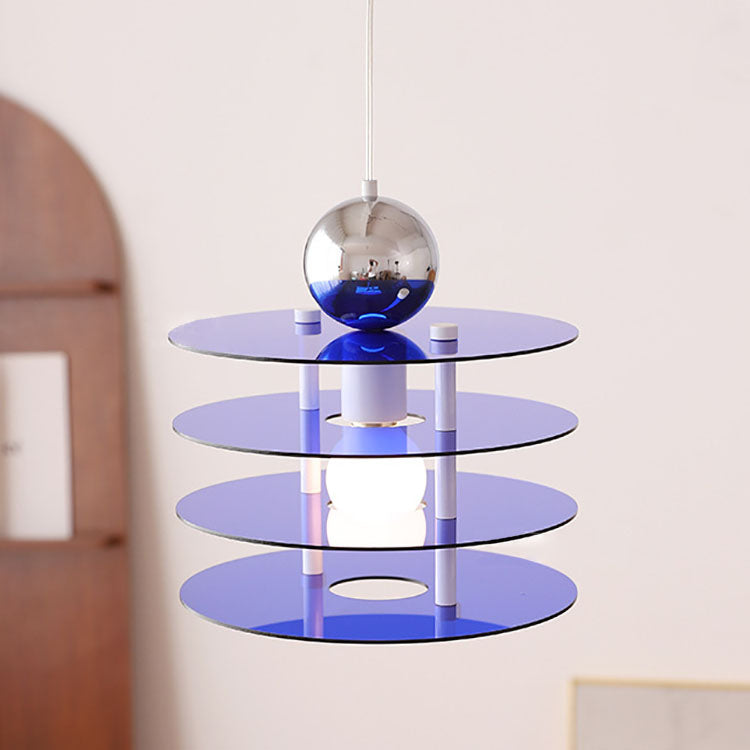 Zeitgenössische nordische bunte Acryl fliegende Untertasse 1-Licht Pendelleuchte für Schlafzimmer 
