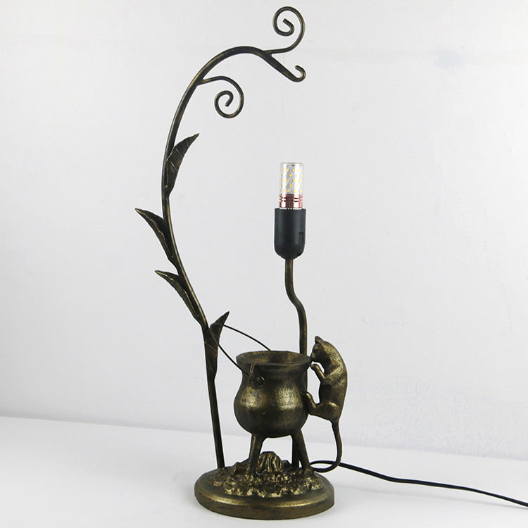 Vintage Tiffany Dome Stained Glass Mouse Base 1-Light Table Lamp