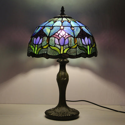 European Style Tiffany Gemstone Flower Dome 1-Light Table Lamp