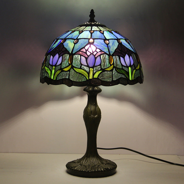 European Style Tiffany Gemstone Flower Dome 1-Light Table Lamp