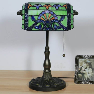 Tiffany Baroque Stained Glass 1-Light Bank Zipper Table Lamp