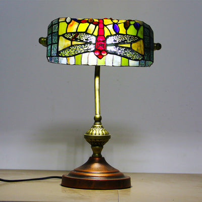 European Tiffany Vintage Bank Glass Hardware 1-Light Table Lamp