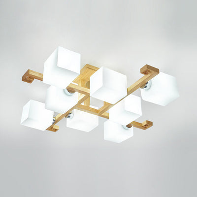 Nordic Light Luxury 4/5-Light Rubberwood Glass Flush Mount Lighting