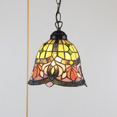 Tiffany Rustic Rose Beads Stained Glass 1-Light Pendant Light