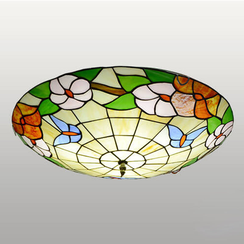 European Tiffany Round Flower Buntglas 2/3 Licht Unterputz-Deckenleuchte 