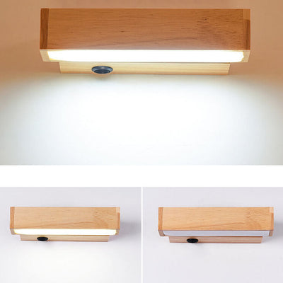 Simple Log Wooden Rectangular Rotatable LED Wall Sconce Lamp