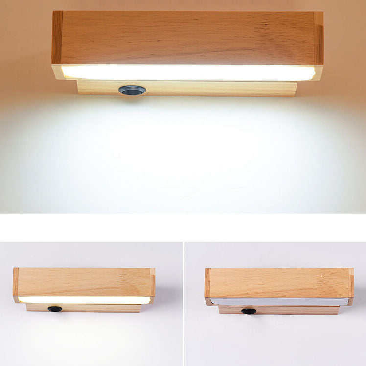 Simple Log Wooden Rectangular Rotatable LED Wall Sconce Lamp