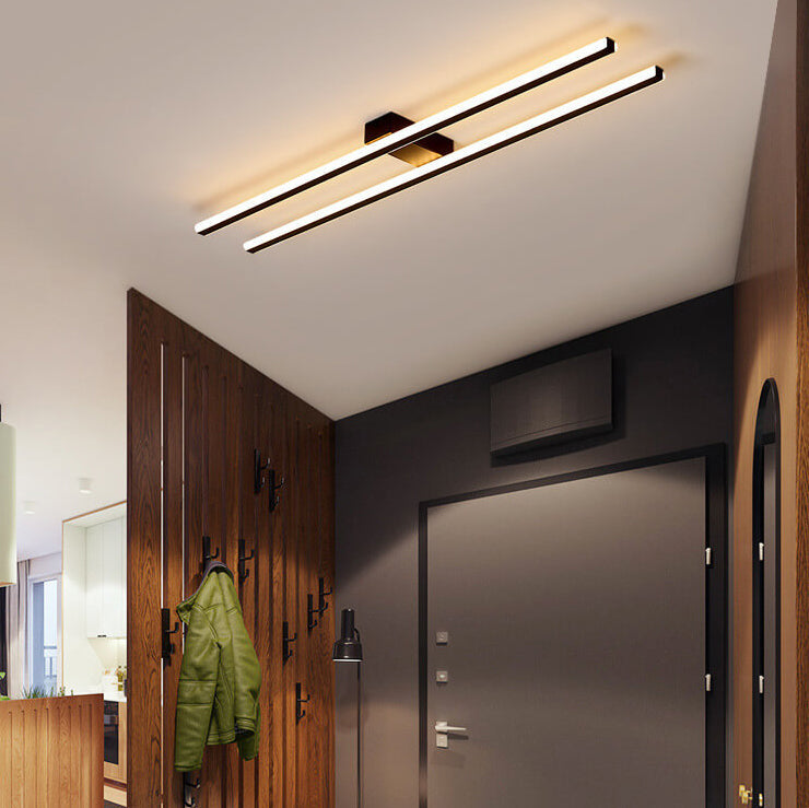 Modern Minimalist Geometric Dual Straight Line LED Semi-Flush Mount Ceiling Light For Hallway