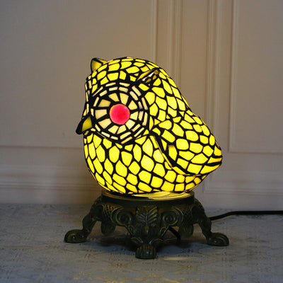 Lámpara de Mesa de Vidrio Tiffany Creative Owl Stained Glass de 1 Luz 